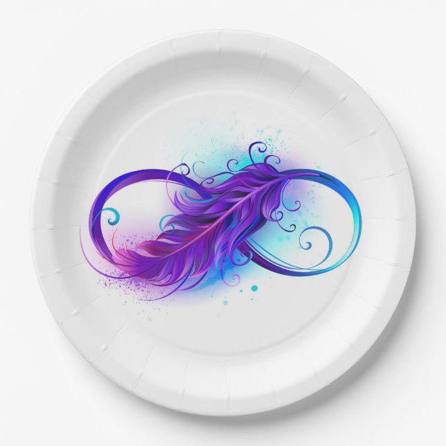 Infinity with Purple Feather Paper Plate (Front)