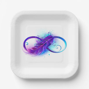 Infinity with Purple Feather Paper Plate