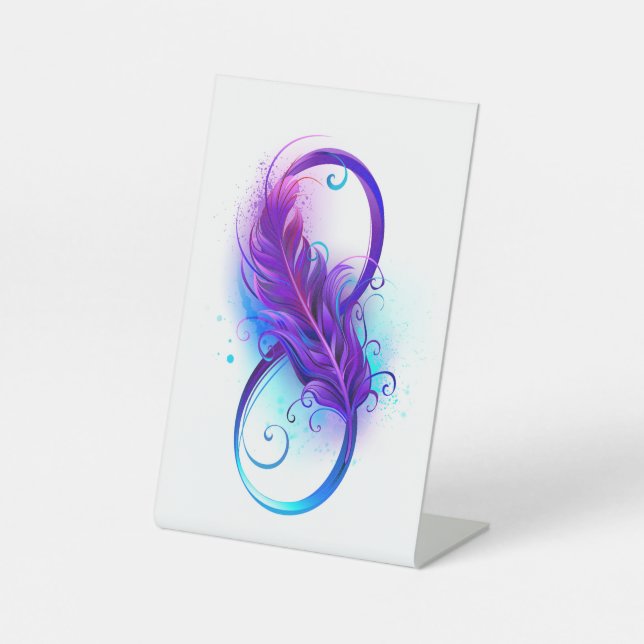 Infinity with Purple Feather Pedestal Sign (Front)