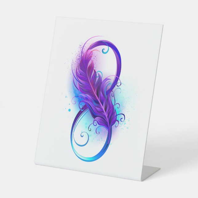 Infinity with Purple Feather Pedestal Sign (Front)