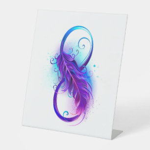 Infinity with Purple Feather Pedestal Sign