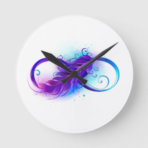 Infinity with Purple Feather Round Clock