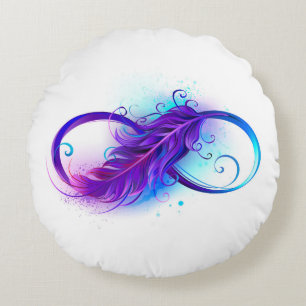 Infinity with Purple Feather Round Cushion