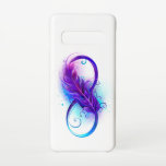 Infinity with Purple Feather Samsung Galaxy Case<br><div class="desc">Infinity symbol with a beautiful feather painted in purple and blue bright colors on white background.</div>