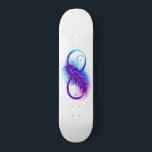 Infinity with Purple Feather Skateboard<br><div class="desc">Infinity symbol with a beautiful feather painted in purple and blue bright colours on white background.</div>