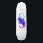 Infinity with Purple Feather Skateboard<br><div class="desc">Infinity symbol with a beautiful feather painted in purple and blue bright colours on white background.</div>