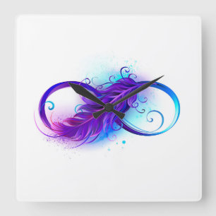 Infinity with Purple Feather Square Wall Clock