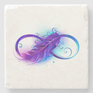 Infinity with Purple Feather Stone Coaster