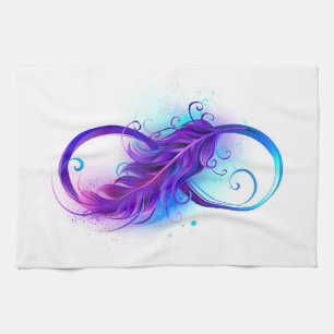 Infinity with Purple Feather Tea Towel