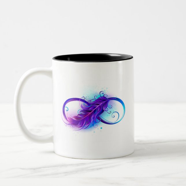 Infinity with Purple Feather Two-Tone Coffee Mug (Left)