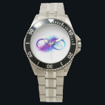 Infinity with Purple Feather Watch<br><div class="desc">Infinity symbol with a beautiful feather painted in purple and blue bright colours on white background.</div>