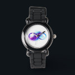 Infinity with Purple Feather Watch<br><div class="desc">Infinity symbol with a beautiful feather painted in purple and blue bright colours on white background.</div>
