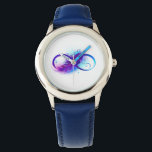 Infinity with Purple Feather Watch<br><div class="desc">Infinity symbol with a beautiful feather painted in purple and blue bright colours on white background.</div>
