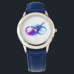 Infinity with Purple Feather Watch<br><div class="desc">Infinity symbol with a beautiful feather painted in purple and blue bright colours on white background.</div>