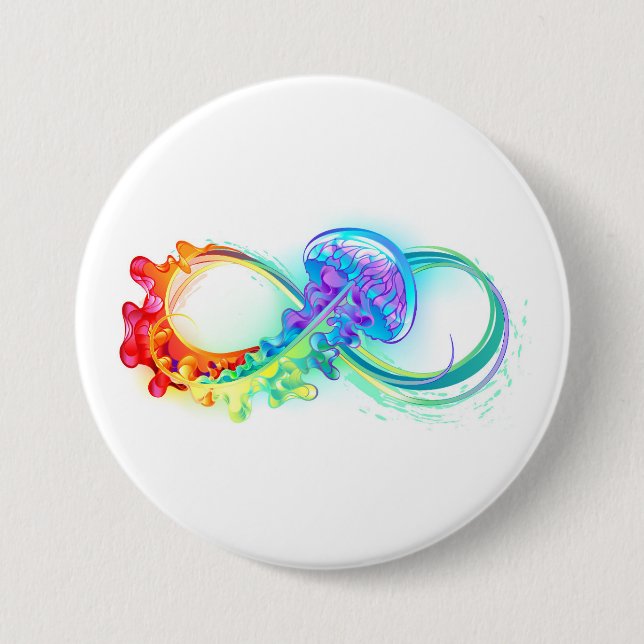 Infinity with Rainbow Jellyfish 7.5 Cm Round Badge (Front)