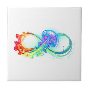 Infinity with Rainbow Jellyfish Ceramic Tile