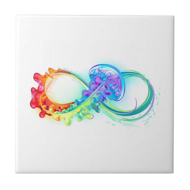 Infinity with Rainbow Jellyfish Ceramic Tile (Front)