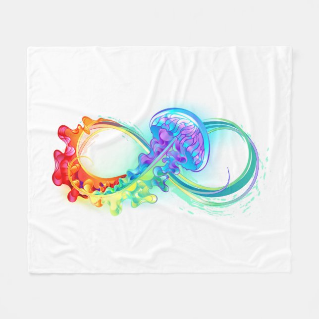 Infinity with Rainbow Jellyfish Fleece Blanket (Front (Horizontal))
