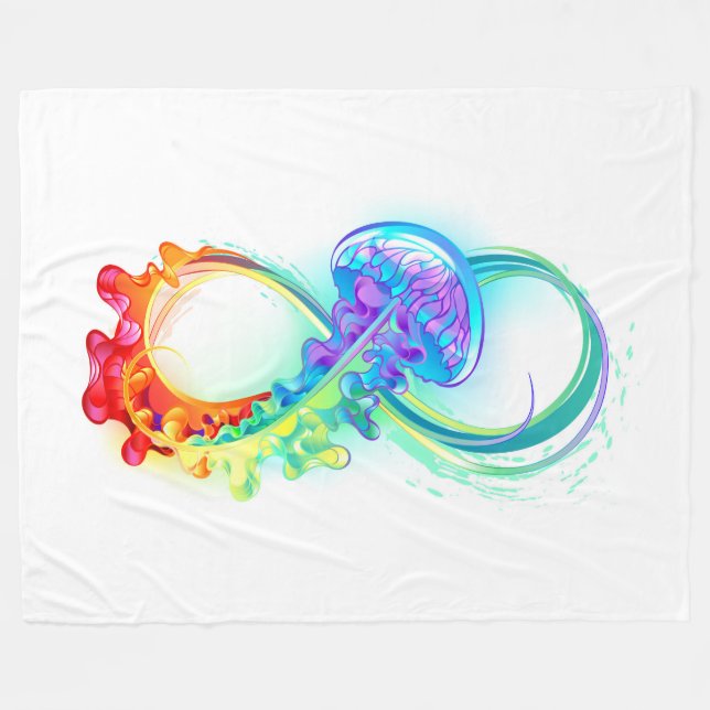 Infinity with Rainbow Jellyfish Fleece Blanket (Front (Horizontal))