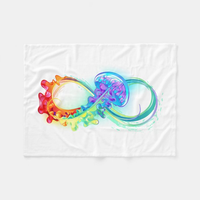 Infinity with Rainbow Jellyfish Fleece Blanket (Front (Horizontal))