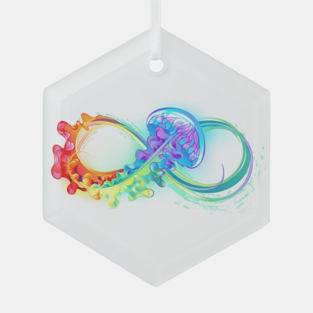 Infinity with Rainbow Jellyfish Glass Tree Decoration (Front)