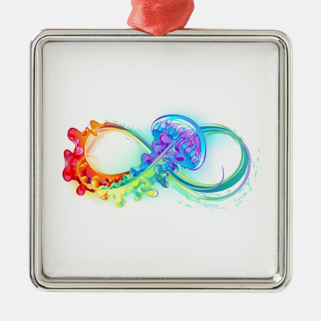 Infinity with Rainbow Jellyfish Metal Ornament (Front)