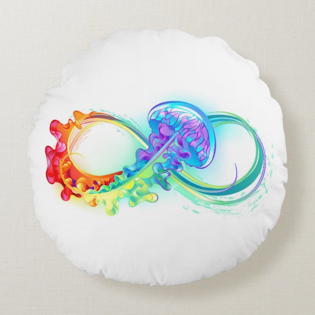 Infinity with Rainbow Jellyfish Round Cushion (Front)