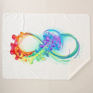 Infinity with Rainbow Jellyfish Sherpa Blanket