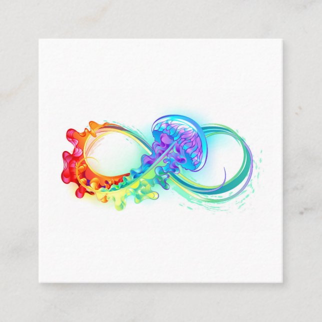 Infinity with Rainbow Jellyfish Square Business Card (Front)