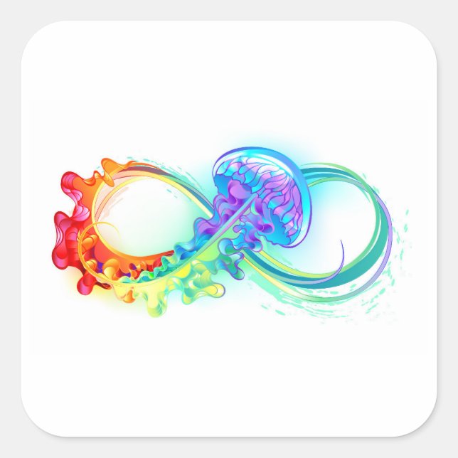Infinity with Rainbow Jellyfish Square Sticker (Front)