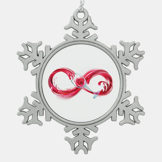 Infinity with Red Wine Snowflake Pewter Christmas Ornament (Front)