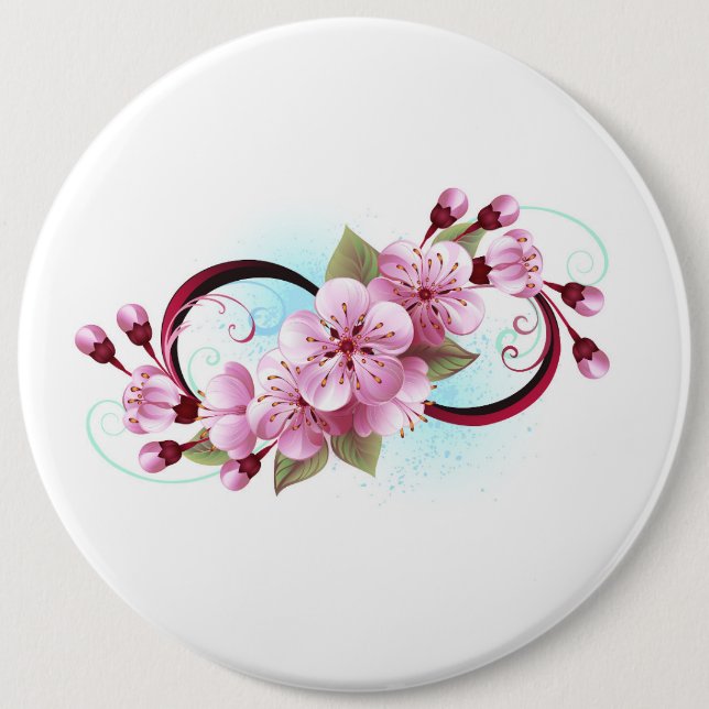 Infinity with Sakura Blossom Flowers 6 Cm Round Badge (Front)