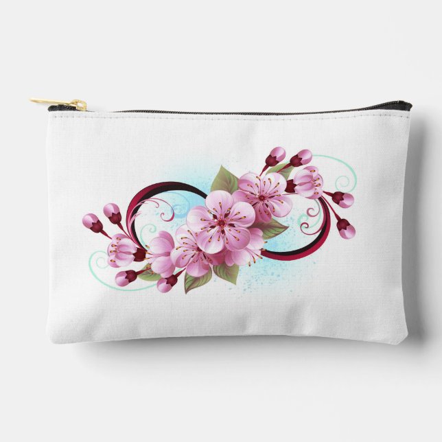 Infinity with Sakura Blossom Flowers Accessory Pouch (Front)