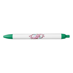 Infinity with Sakura Blossom Flowers Black Ink Pen