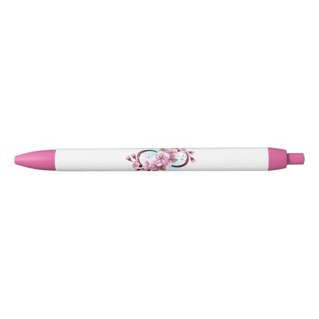 Infinity with Sakura Blossom Flowers Black Ink Pen (Front)