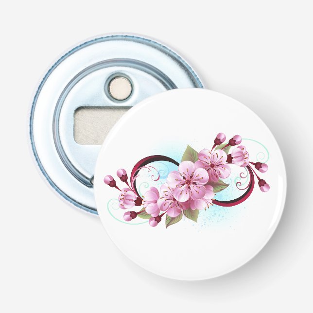 Infinity with Sakura Blossom Flowers Bottle Opener (Front)