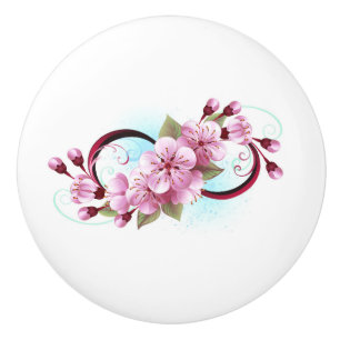 Infinity with Sakura Blossom Flowers Ceramic Knob