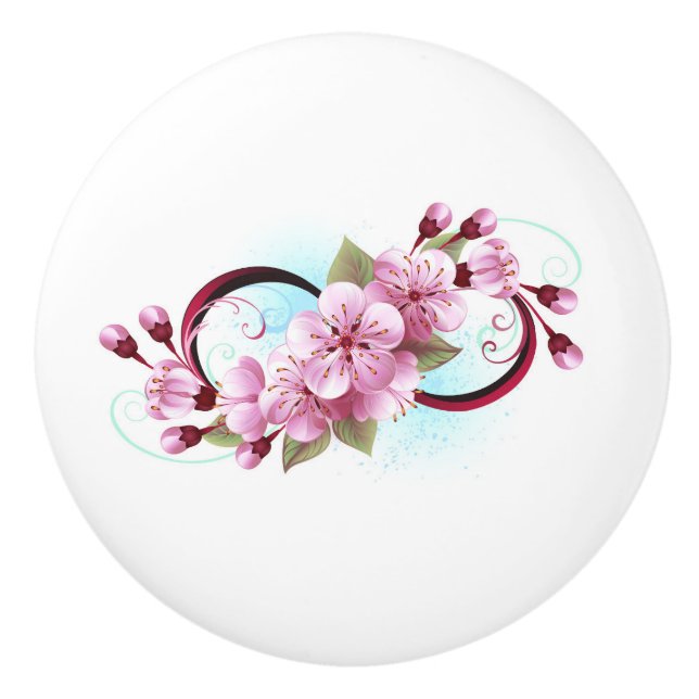 Infinity with Sakura Blossom Flowers Ceramic Knob (Front)