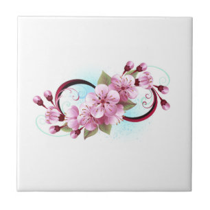 Infinity with Sakura Blossom Flowers Ceramic Tile