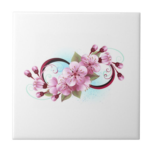 Infinity with Sakura Blossom Flowers Ceramic Tile (Front)