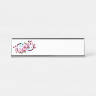 Infinity with Sakura Blossom Flowers Desk Name Plate