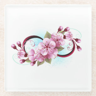 Infinity with Sakura Blossom Flowers Glass Coaster