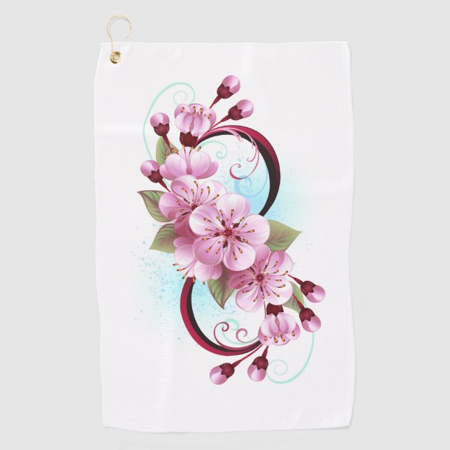 Infinity with Sakura Blossom Flowers Golf Towel (Front)
