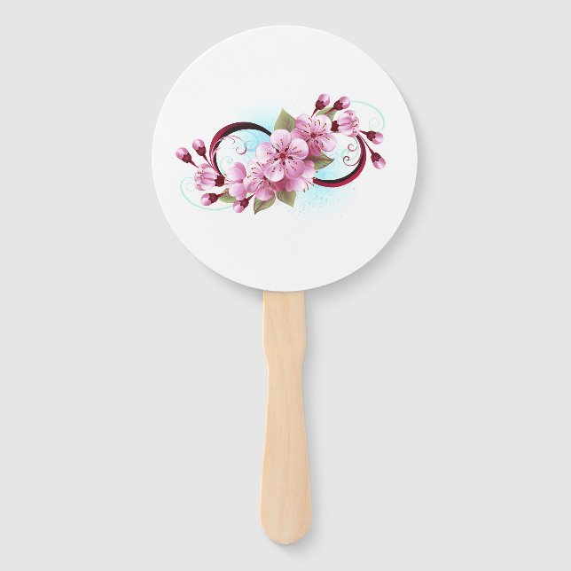 Infinity with Sakura Blossom Flowers Hand Fan (Front)