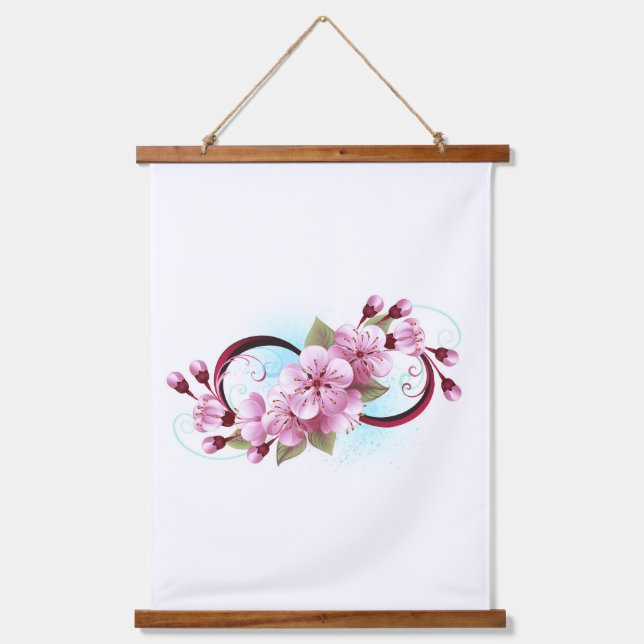 Infinity with Sakura Blossom Flowers Hanging Tapestry (Front)