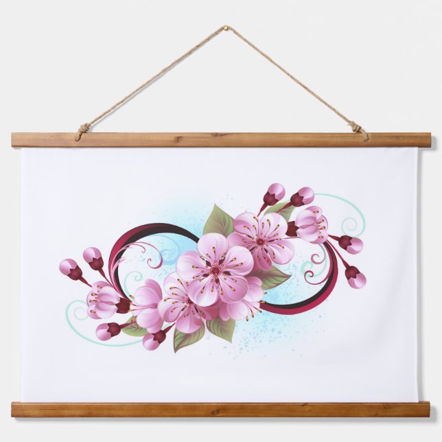 Infinity with Sakura Blossom Flowers Hanging Tapestry (Front)
