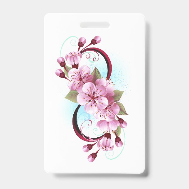 Infinity with Sakura Blossom Flowers ID Badge (Front)