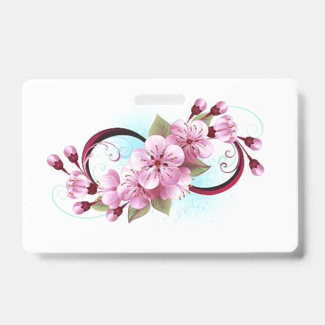 Infinity with Sakura Blossom Flowers ID Badge (Front)