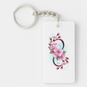Infinity with Sakura Blossom Flowers Key Ring