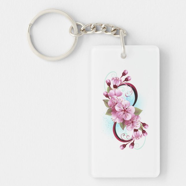 Infinity with Sakura Blossom Flowers Key Ring (Front)